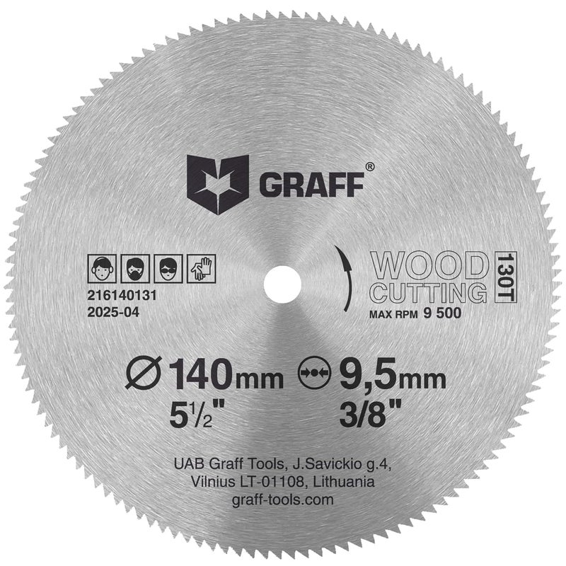 GRAFF 5-1/2 Inch Carbon Steel Circular Saw Blade for Wood, Plywood, Laminate, Drywall, Plastic – 130T Wood Cutting Disc with 3/8 Inch Arbor from - Image 1